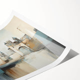 Abstract architectural wall art print showcasing geometric shapes in vibrant colors, rolled for easy shipping and display in modern interiors. Perfect for contemporary home decor.