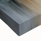 Abstract architectural wall art print on stretched canvas, showcasing intricate geometric designs in muted tones of blue, gray, and white, ideal for modern decor.