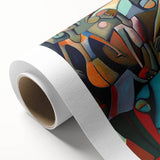 Abstract figurative wall art on rolled canvas, showcasing vibrant colors and dynamic shapes. Ideal for modern decor, presented in a protective cardboard tube.