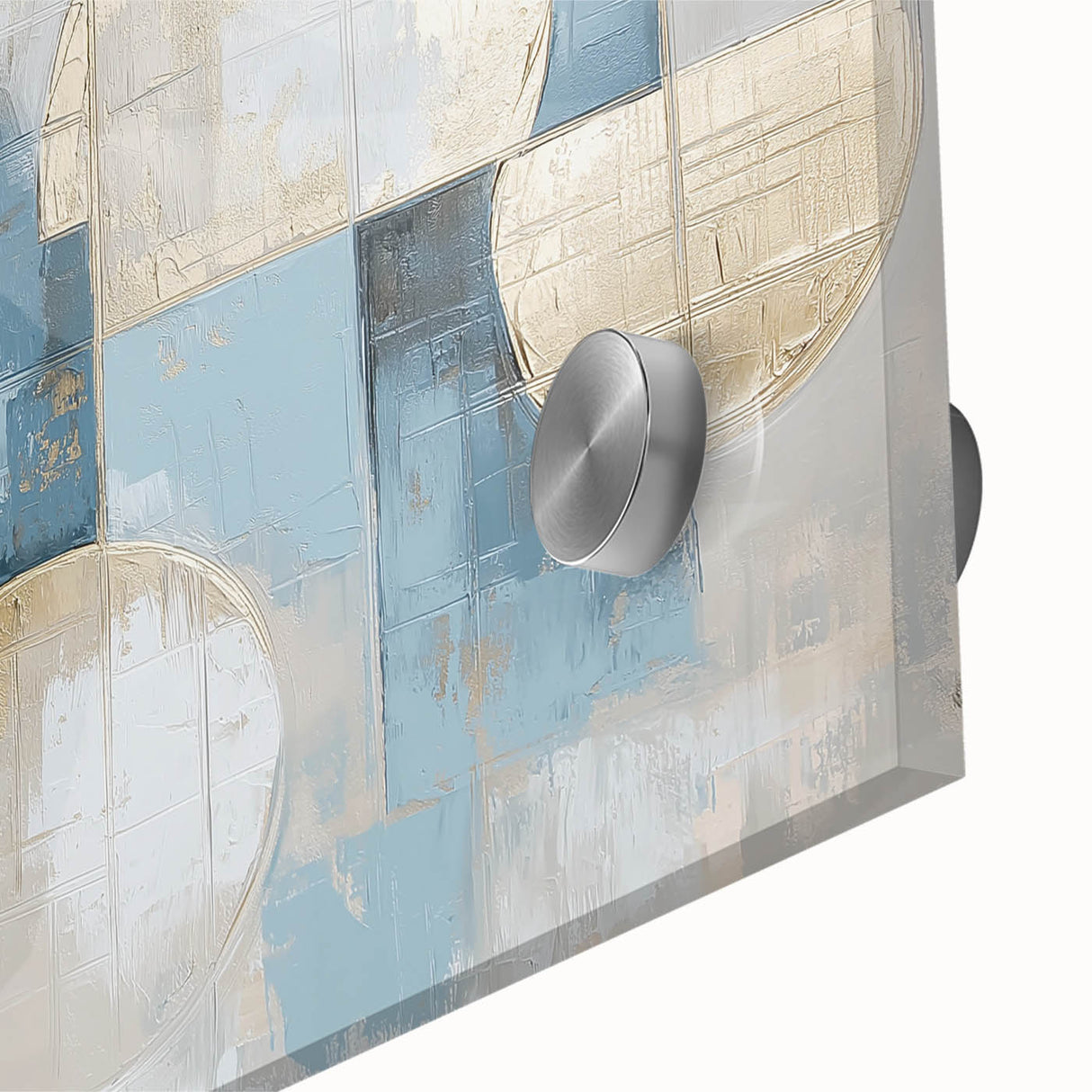 Abstract geometric design showcasing vibrant blue and orange acrylic glass layers, creating a modern artistic effect with intriguing textures and patterns. Ideal for contemporary decor.