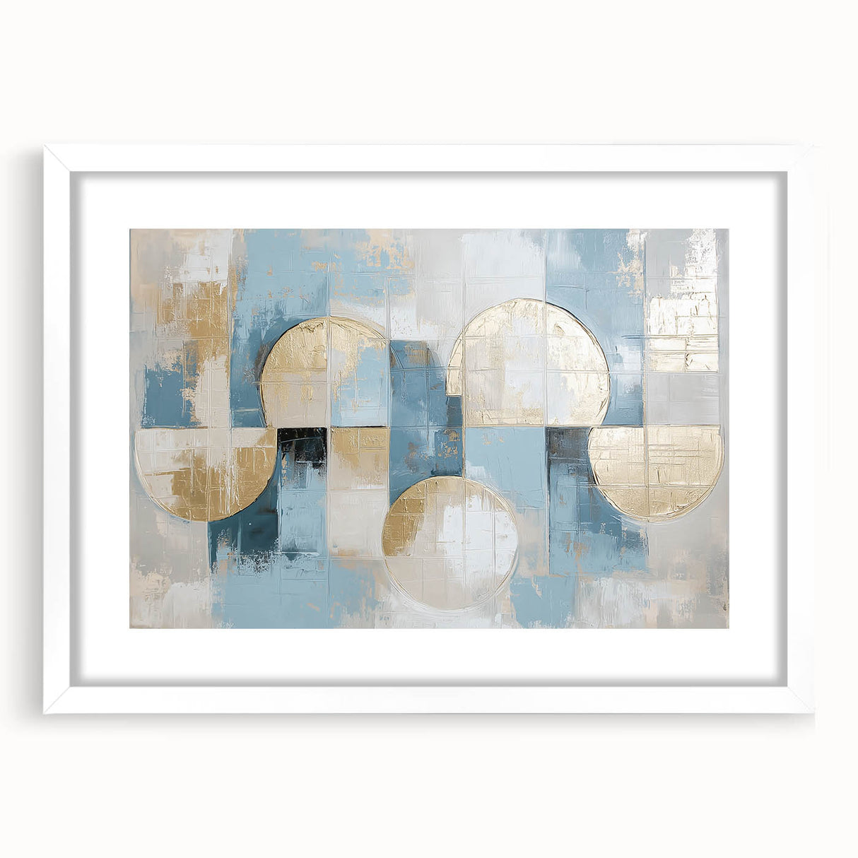 Abstract geometric frame design in white, showcasing a modern aesthetic with a clean mat. Ideal for contemporary interiors, perfect for art lovers and home decor enthusiasts.