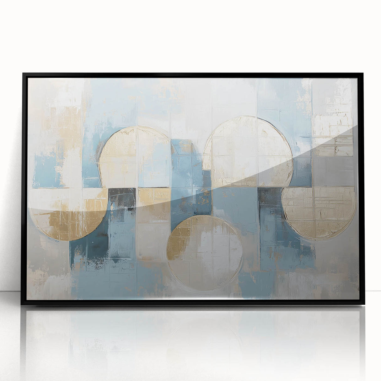 Abstract geometric framed acrylic artwork in black, showcasing dynamic shapes and lines on a sleek surface, perfect for modern home decor and art enthusiasts.