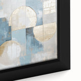 Close-up of an abstract geometric framed canvas showcasing vibrant colors and intricate patterns, ideal for modern home decor, emphasizing artistic design and texture.