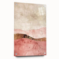 Abstract landscape wall art displayed in an acrylic glass frame, showcasing vibrant colors and intricate details, ideal for modern home decor. The side view highlights the elegant pins securing the artwork, adding a contemporary touch to any interior space.