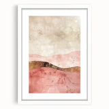 Abstract landscape wall art framed in white with a mat, showcasing a vibrant and colorful design. Ideal for modern home decor, adding a touch of elegance and creativity to any room.