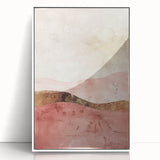Framed abstract landscape wall art showcasing vibrant colors and dynamic shapes, featuring a white frame that enhances its modern aesthetic, perfect for home decor.
