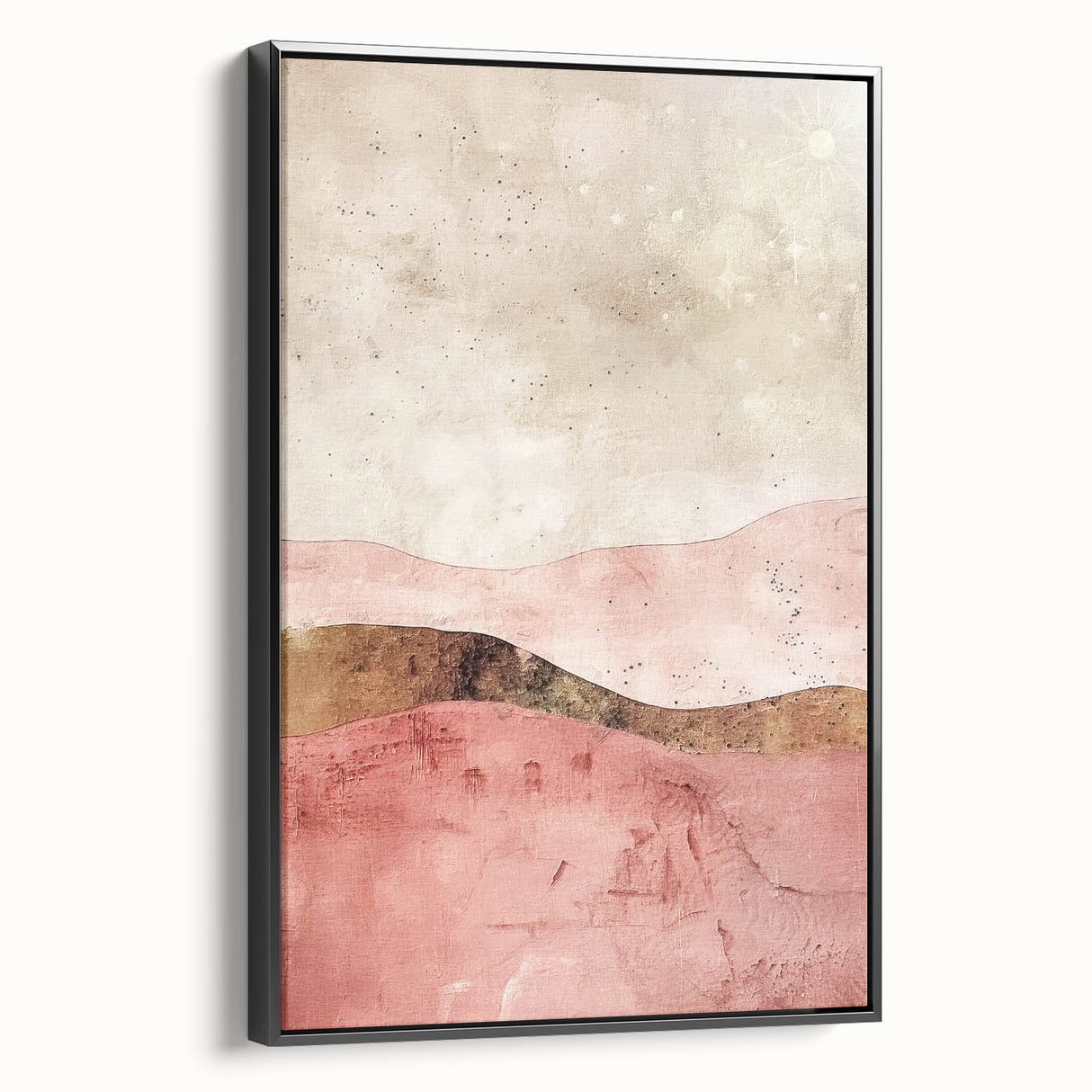 Abstract landscape wall art framed canvas showcasing a modern design with rich colors and textures, featuring a black side view, ideal for contemporary decor.