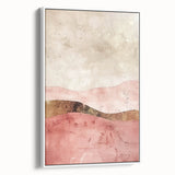 Framed abstract landscape wall art on a white canvas, showcasing vibrant colors and dynamic shapes, ideal for modern home decor and interior design aesthetics.