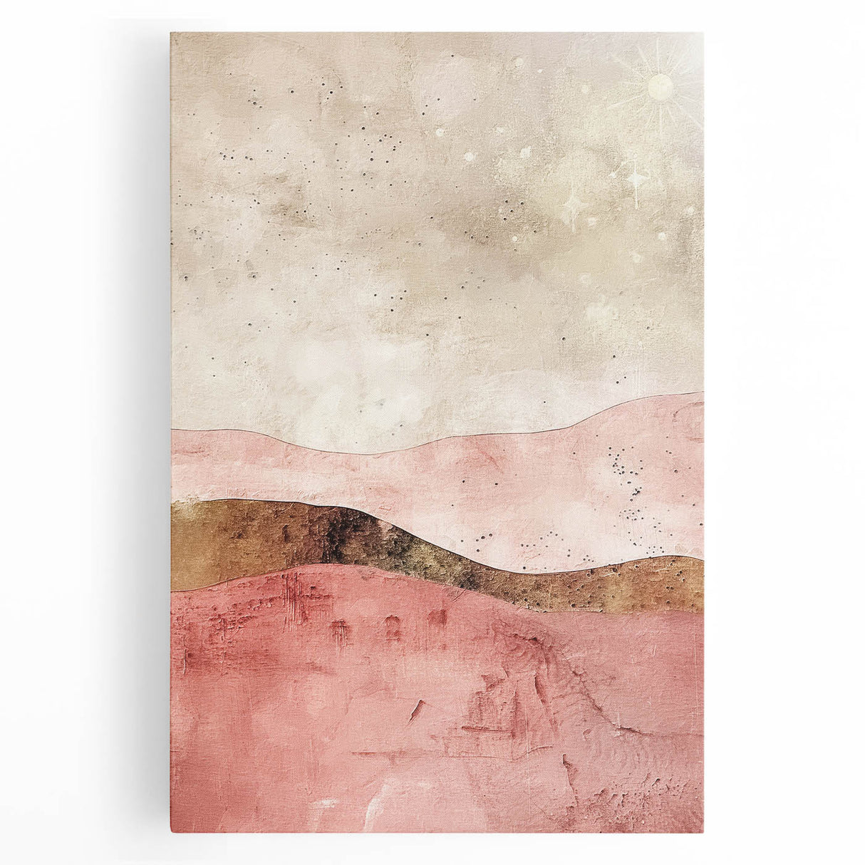 Abstract landscape wall art on stretched canvas, showcasing vibrant colors and dynamic shapes, perfect for modern home decor. Ideal for adding a creative touch to living spaces.