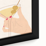 Extra large black wall art featuring a close-up of colorful, textured food and drinks on a framed canvas.