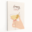 Large stretched canvas featuring an illustration of various fruits and beverages in vibrant, colorful tones.