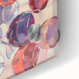 Large abstract acrylic glass art featuring assorted fruits in bold colors, ideal for dining room decor.