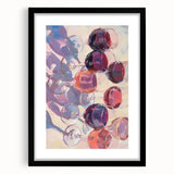 Extra large, textured abstract art print of colorful fruits on a black framed canvas, ideal for living room decor.