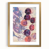 Extra large abstract art print featuring textured fruits in vibrant colors, framed in gold, ideal for living room decor.