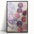 Large abstract wall art featuring an assortment of fruits in bold, vivid colors on a black acrylic framed print.