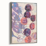 Landscape art painting featuring a variety of fruits, rendered in colorful art style on a black background, framed canvas.