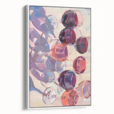 Framed canvas vintage poster art featuring assorted colorful fruits on a black background, suitable for living room decor.