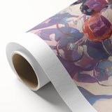 Art Deco style poster of colorful fruits on rolled canvas, ideal for nursery wall art.