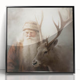 Holiday Wall Decorations - Santa and Reindeer Winter Scene Canvas Art