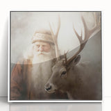 Holiday Wall Decorations - Santa and Reindeer Winter Scene Canvas Art