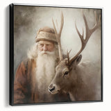 Holiday Wall Decorations - Santa and Reindeer Winter Scene Canvas Art