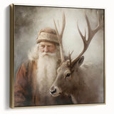Holiday Wall Decorations - Santa and Reindeer Winter Scene Canvas Art