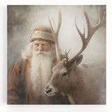 Holiday Wall Decorations - Santa and Reindeer Winter Scene Canvas Art