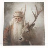 Holiday Wall Decorations - Santa and Reindeer Winter Scene Canvas Art