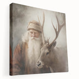Holiday Wall Decorations - Santa and Reindeer Winter Scene Canvas Art