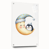 Children's Wall Decor - Sleeping Moon & Penguin Nighttime Print