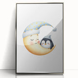 Children's Wall Decor - Sleeping Moon & Penguin Nighttime Print