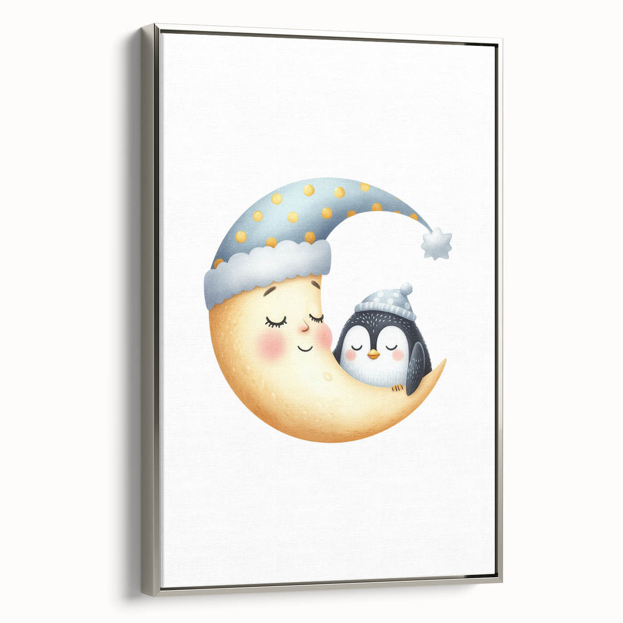 Children's Wall Decor - Sleeping Moon & Penguin Nighttime Print