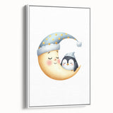 Children's Wall Decor - Sleeping Moon & Penguin Nighttime Print