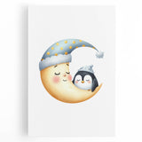 Children's Wall Decor - Sleeping Moon & Penguin Nighttime Print