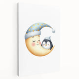 Children's Wall Decor - Sleeping Moon & Penguin Nighttime Print