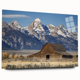 Acrylic glass side view of a landscape barn design showcasing vibrant colors and intricate details, ideal for home decor or art enthusiasts.