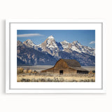 Landscape barn frame with a white mat showcasing a scenic artwork, highlighting rustic charm and elegant design, perfect for home decor or gallery display.