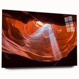 Acrylic glass artwork displaying a stunning landscape of canyons, showcasing vibrant colors and intricate details, designed for modern home decor.