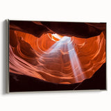 Framed landscape canvas showcasing a stunning view of canyons with a silver frame, perfect for home decor, highlighting natural beauty and artistic elegance.