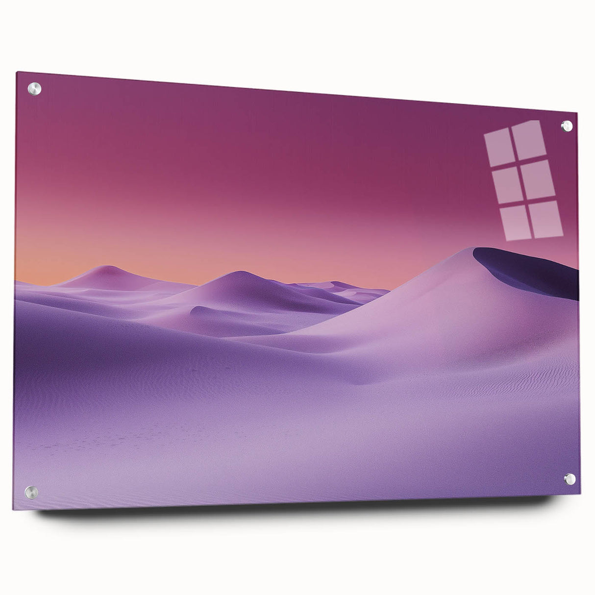 Acrylic glass landscape artwork showcasing a vibrant desert scene from a side view, featuring colorful pins for display. Perfect for home decor enthusiasts seeking modern art.