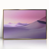 Framed acrylic artwork depicting a vibrant desert landscape with golden accents, showcasing warm hues of orange and yellow, perfect for modern decor.