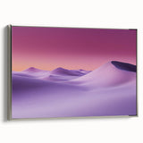 Framed canvas artwork showcasing a desert landscape with vibrant colors, featuring a sleek silver frame, ideal for modern home decor in living rooms or offices.