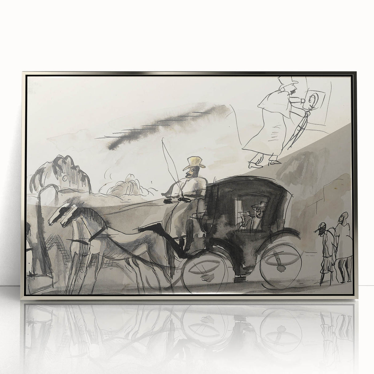 Modern Wall Art - Figures and Cab - Contemporary Abstract Urban Scene