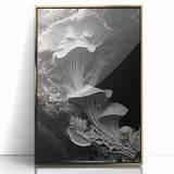 Large art print of natural elements in gold tones on acrylic, framed, mid-century modernist style.