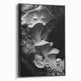 Black and white vintage poster art depicting a natural landscape on framed canvas, suitable for bedroom decor.
