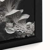 Extra large black wall art on canvas featuring textured, colorful abstract elements, ideal for living room decor.