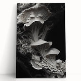 Black and white close-up photo of natural elements on a stretched canvas, ideal for kitchen wall art.