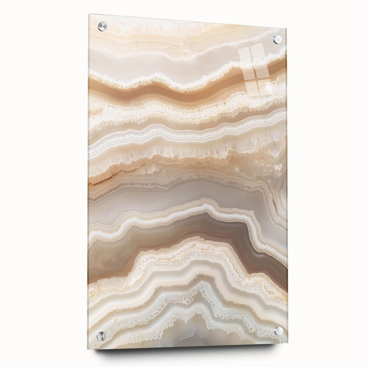 Large abstract wall art featuring close-up nature elements in vibrant green and brown tones on acrylic glass.