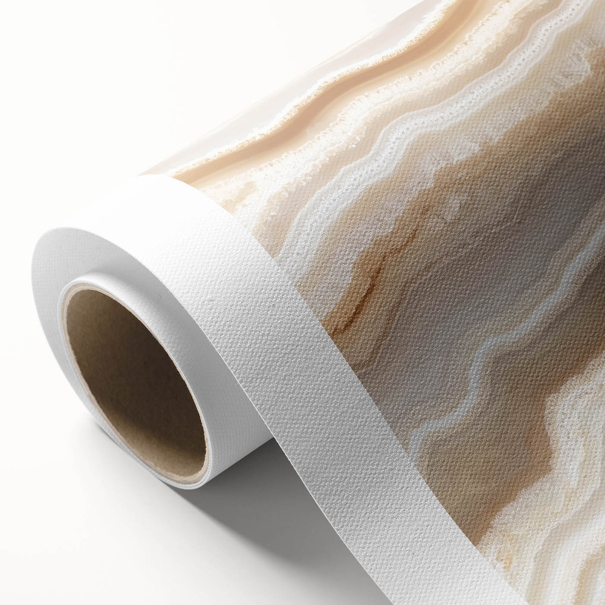 Art deco poster featuring a close-up of nature elements in soft green and brown tones on rolled canvas.