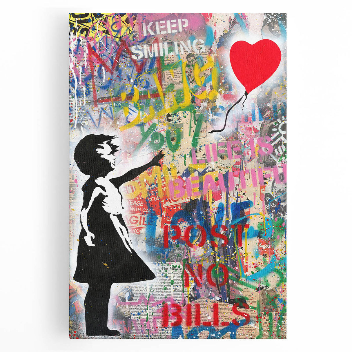 Urban Pop Art Wall Art - Balloon Girl Canvas with Multicolor